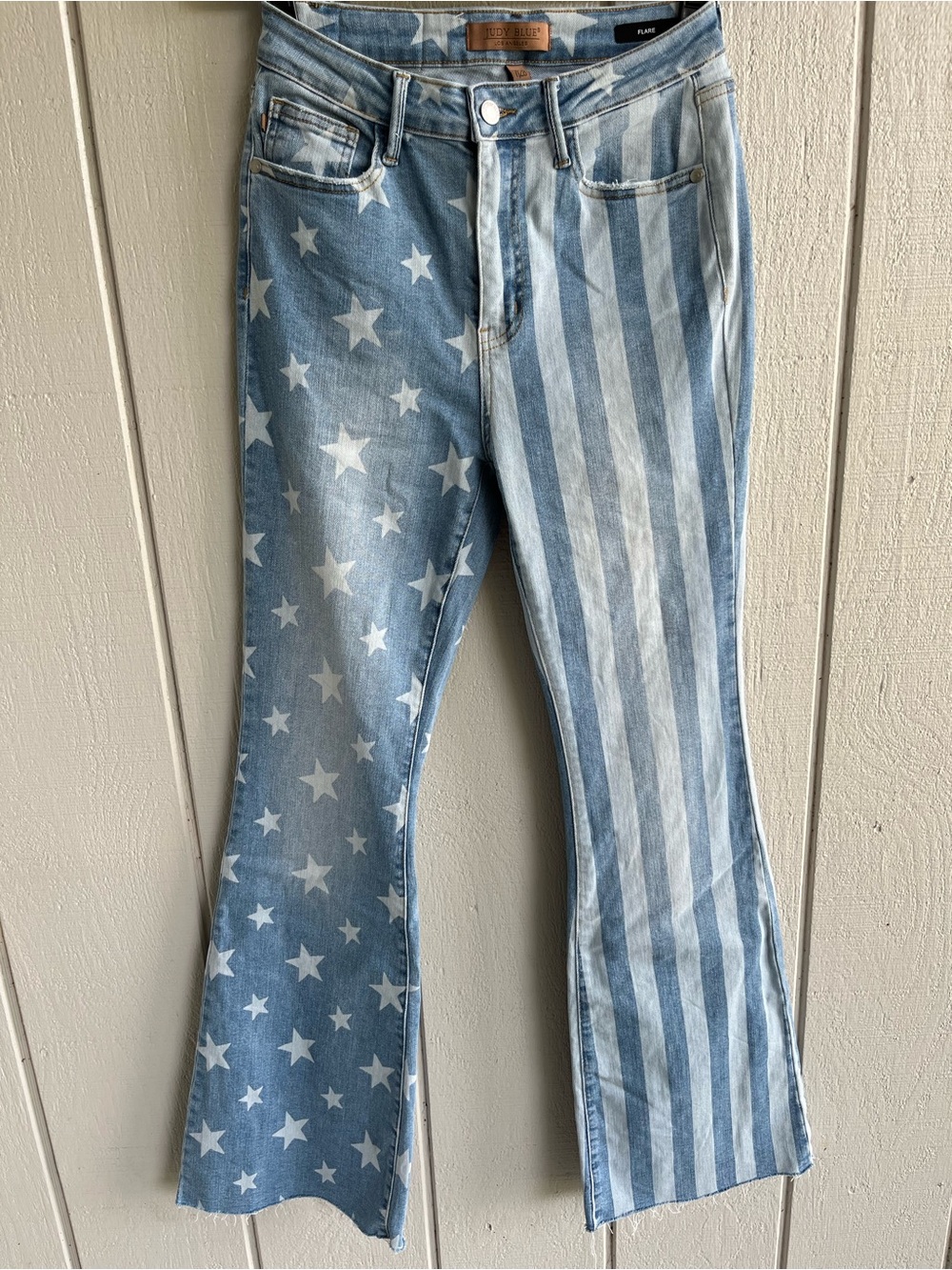 Judy Blue Stars and Stripes Bleached High Rise Flare Jeans Size 28